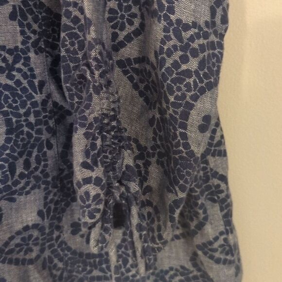 JM Collection Blue Linen Pattern Button Up Lightweight Jacket Shirt 14 Petite - Picture 3 of 5